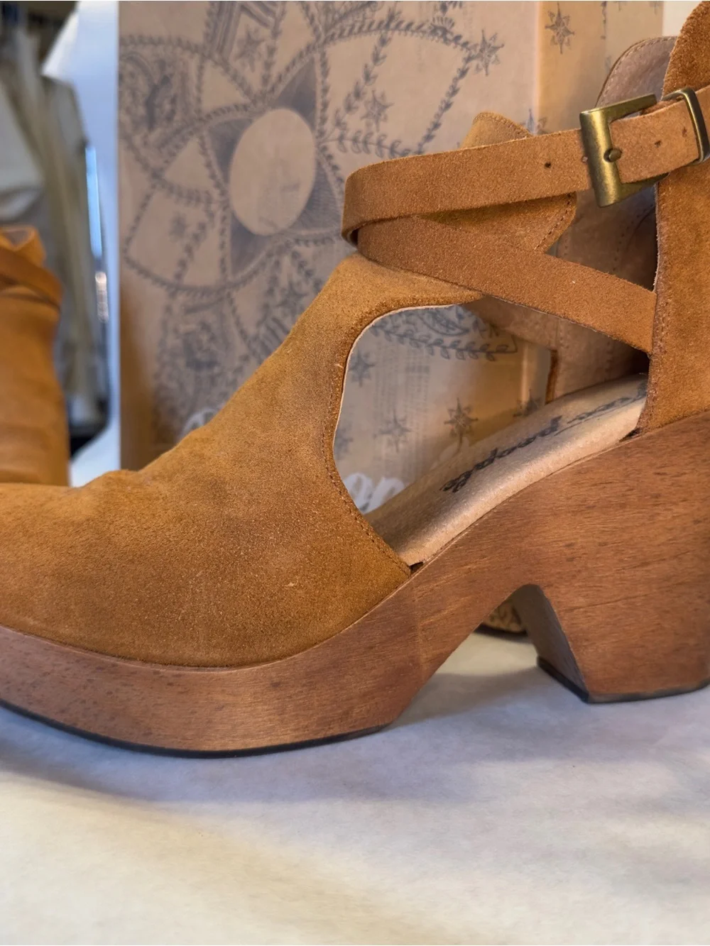 Women’s Suede Ankle Clog in Tan with Buckle Strap by Free People